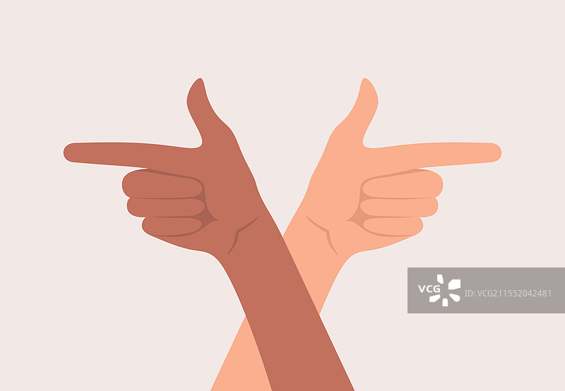 两只手指向相反的方向图片素材