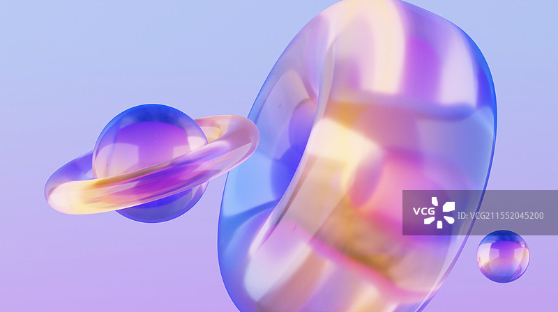 三维渲染透明彩色玻璃抽象环体几何曲面图形背景图片素材