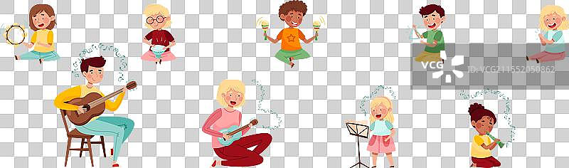 搞笑的小孩角色在演奏乐器图片素材