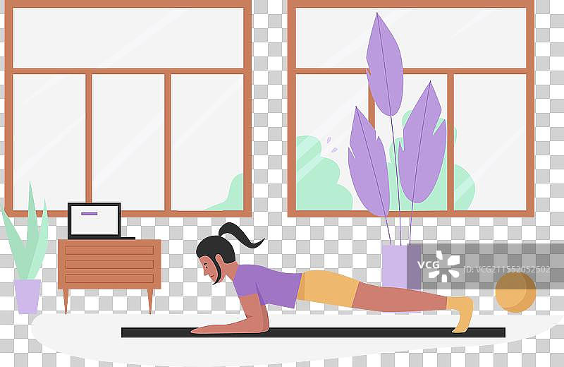 女孩做平板支撑姿势图片素材