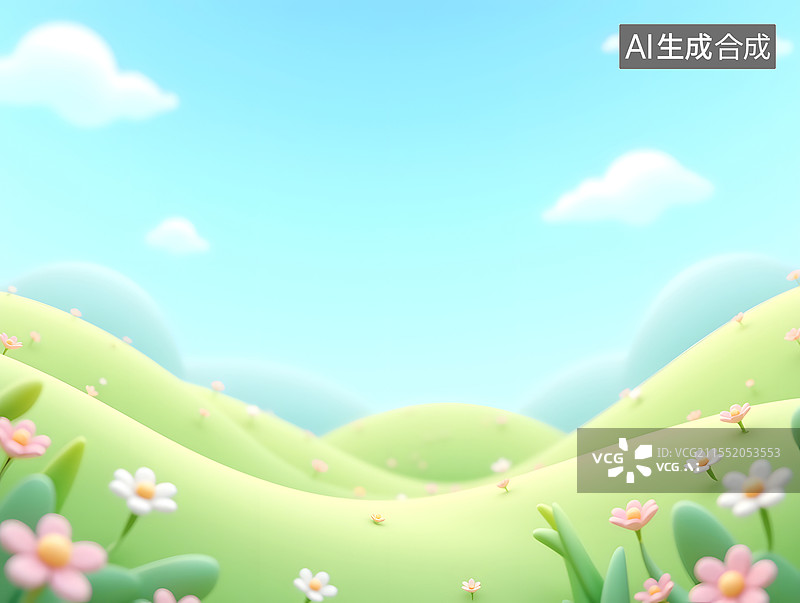 【AI数字艺术】春天的绿色草地风景3D渲染图片素材