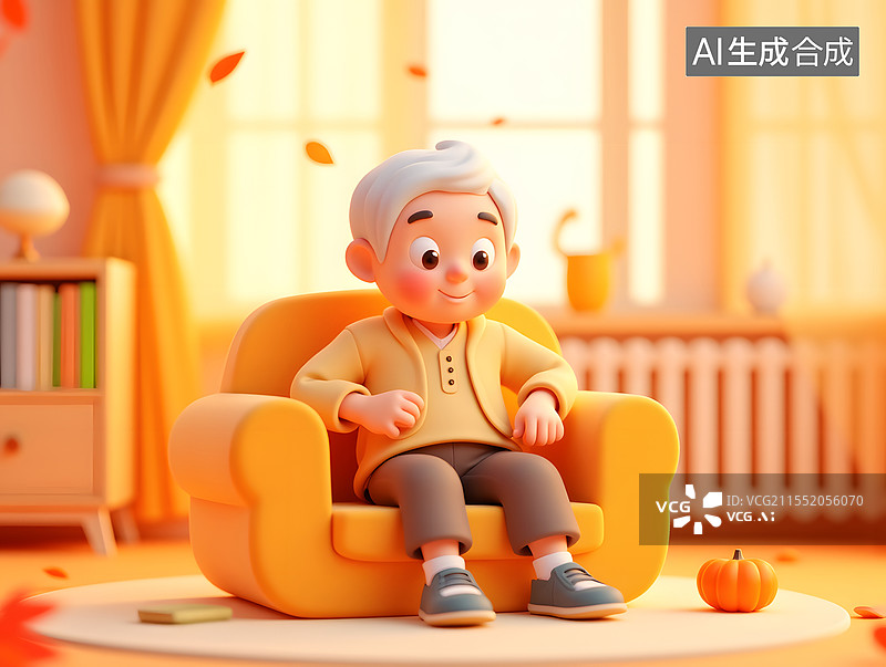 【AI数字艺术】重阳节关爱老年人的3D插画图片素材