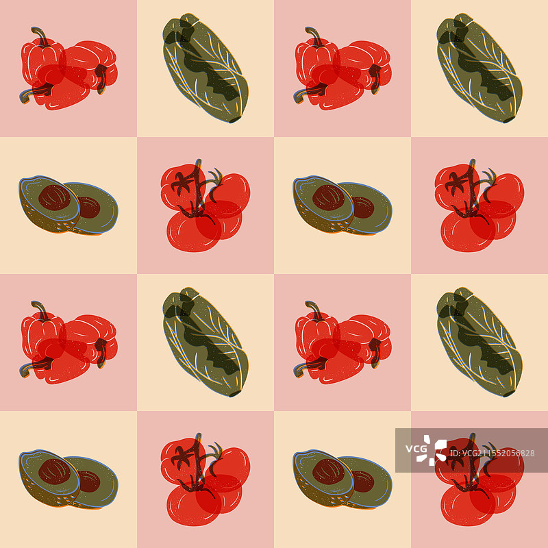 蔬菜图案与磨损的丝网印刷仿真效果图片素材