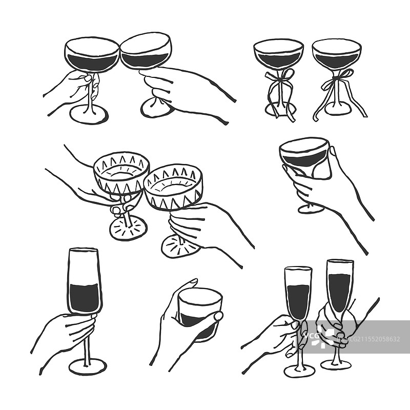 手绘的手握着饮料杯的素描图片素材