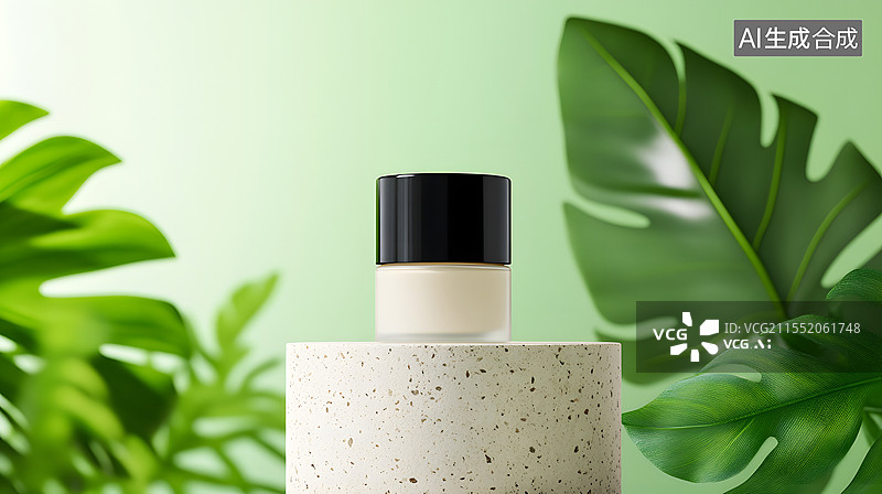 【AI数字艺术】3D渲染的绿色植物电商产品展台图片素材
