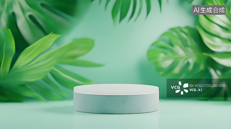 【AI数字艺术】3D渲染的绿色植物电商产品展台图片素材