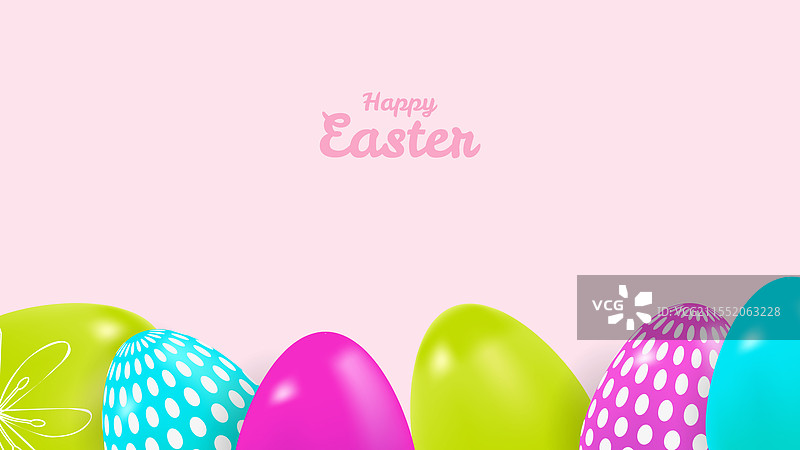 快乐复活节 3D 彩色蛋横幅设计图片素材