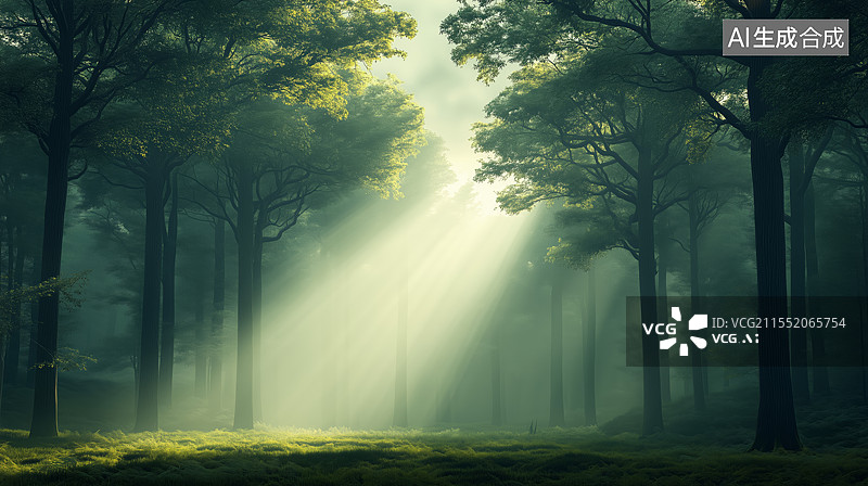 【AI数字艺术】幽静森林的阳光秘境图片素材