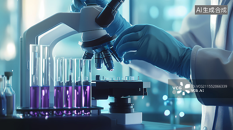 【AI数字艺术】科研人员操作显微镜进行实验图片素材