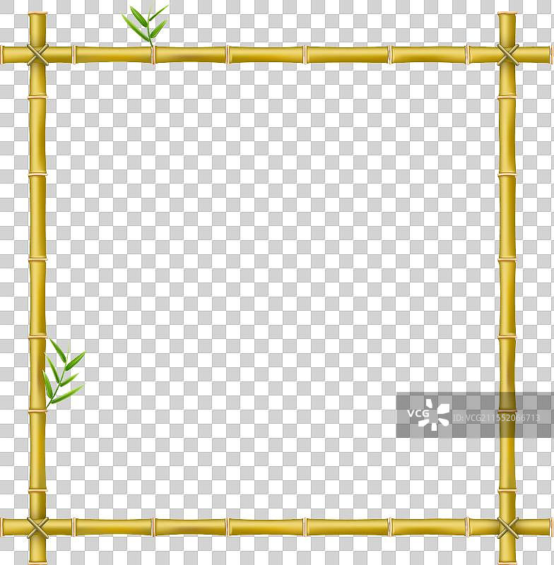 竹制方框与绿色叶子图片素材