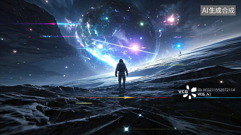 【AI数字艺术】科幻宇宙中的宇航员星际穿越图片素材
