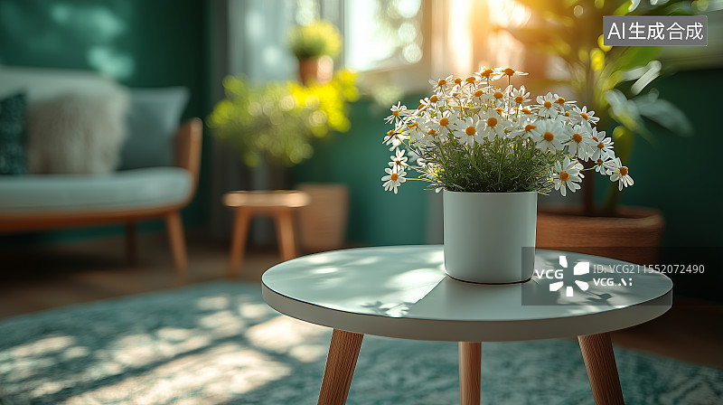 【AI数字艺术】桌上盆栽植物特写镜头图片素材