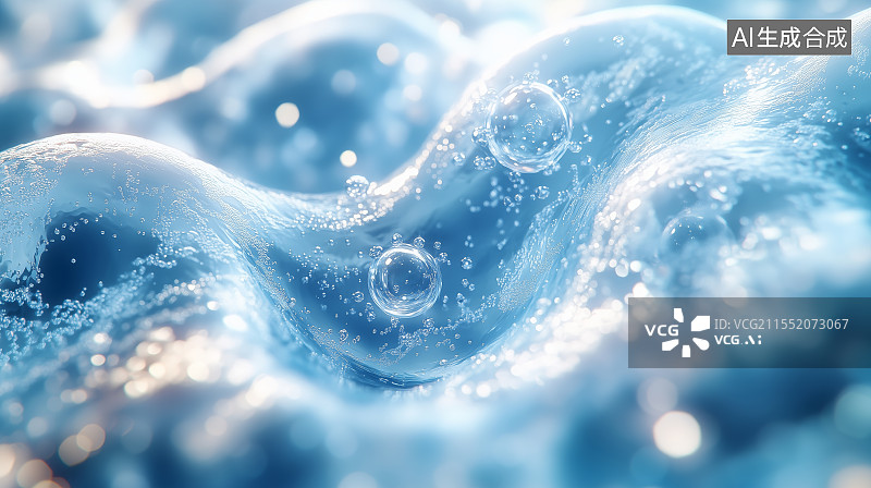 【AI数字艺术】蓝色背景下的水气泡场景图片素材