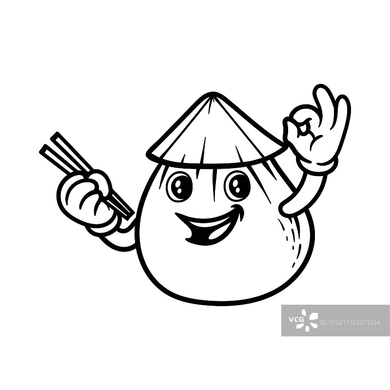 快乐的点心与筷子和草帽图片素材