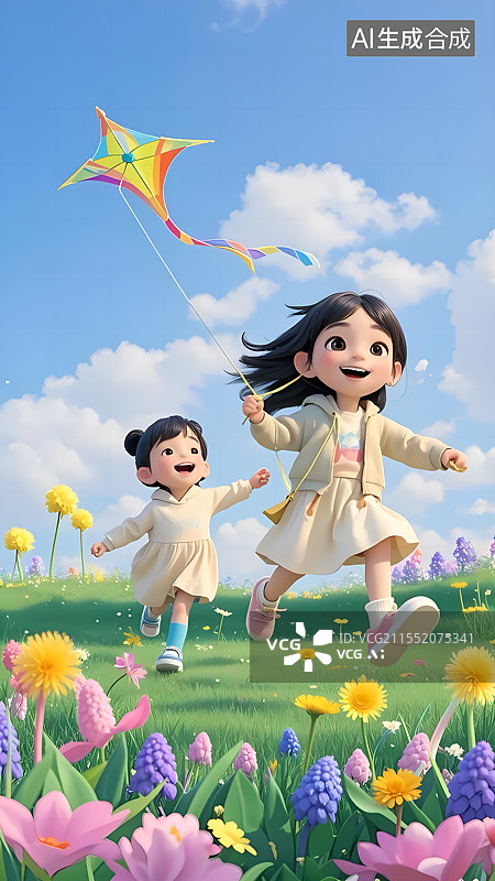 【AI数字艺术】春分时节童年梦想踏春海报图片素材