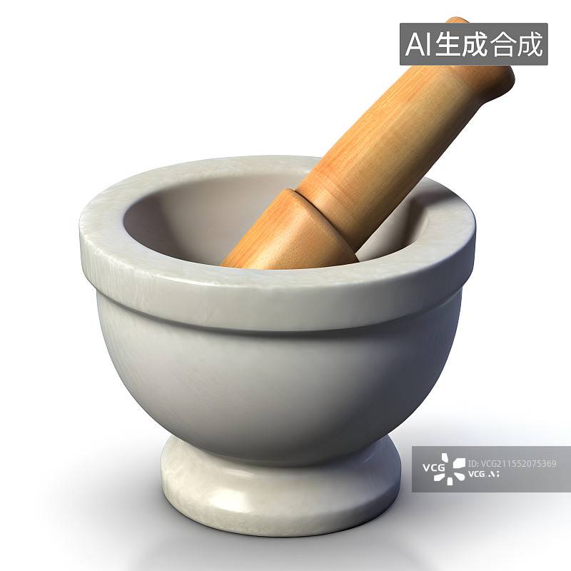 【AI数字艺术】3D渲染，研钵，研磨器，捣药罐，石臼和杵。中医中药图片素材