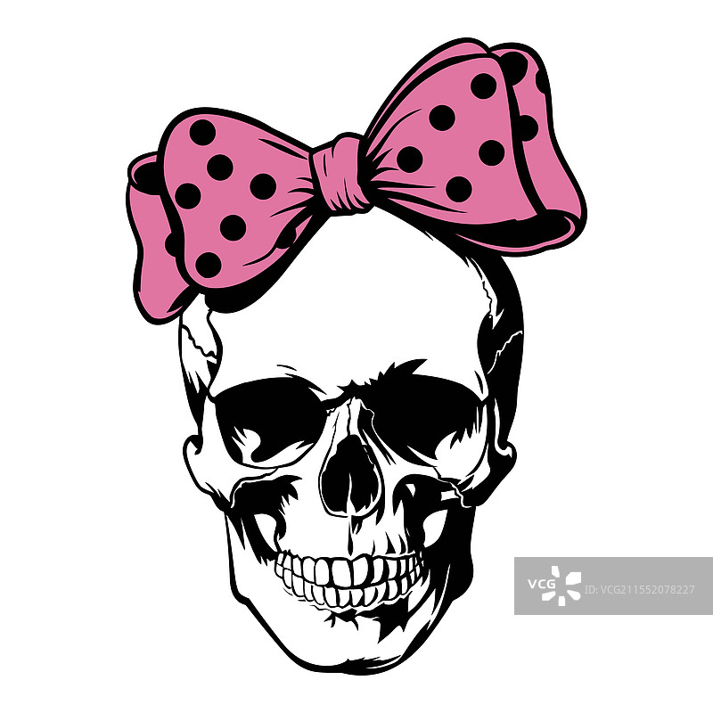 带有粉色波点蝴蝶结的骷髅图片素材