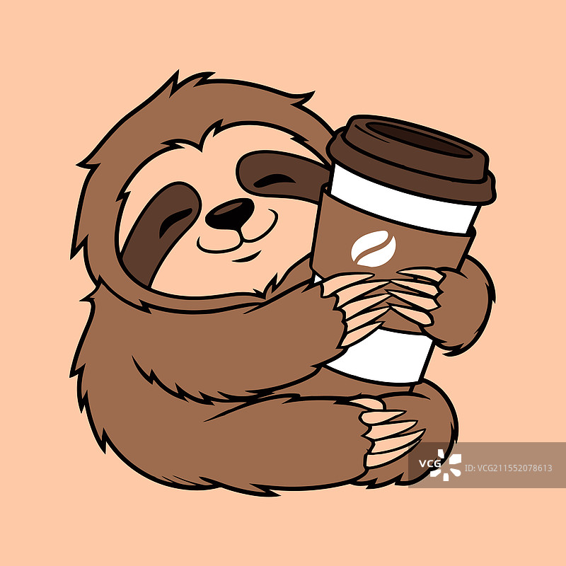 可爱的树懒抱着咖啡杯图片素材
