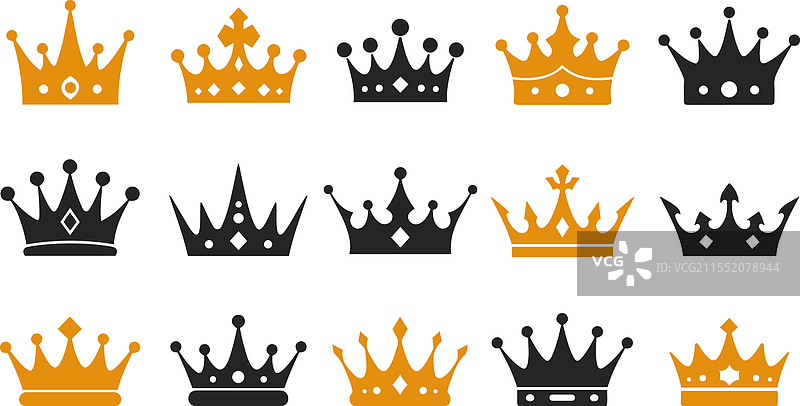 皇家皇冠套装，20个平面风格的收藏图片素材