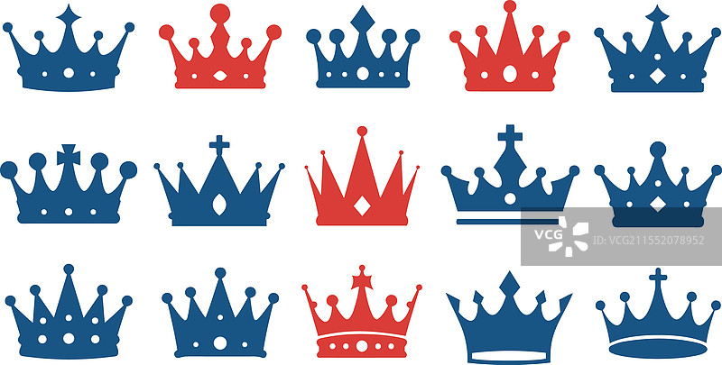皇家皇冠套装，20个平面风格的收藏图片素材