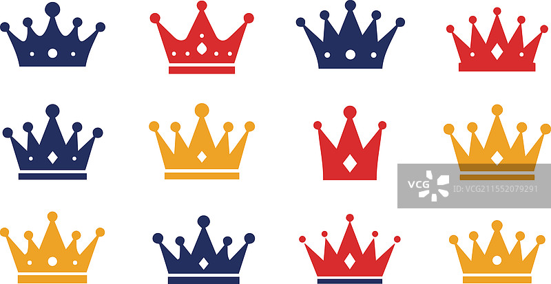 皇家皇冠套装，20个平面风格的收藏图片素材