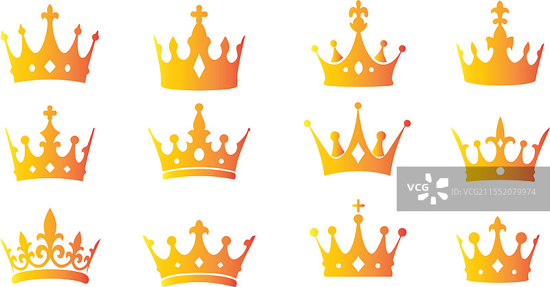 皇家皇冠套装，20个平面风格的收藏图片素材