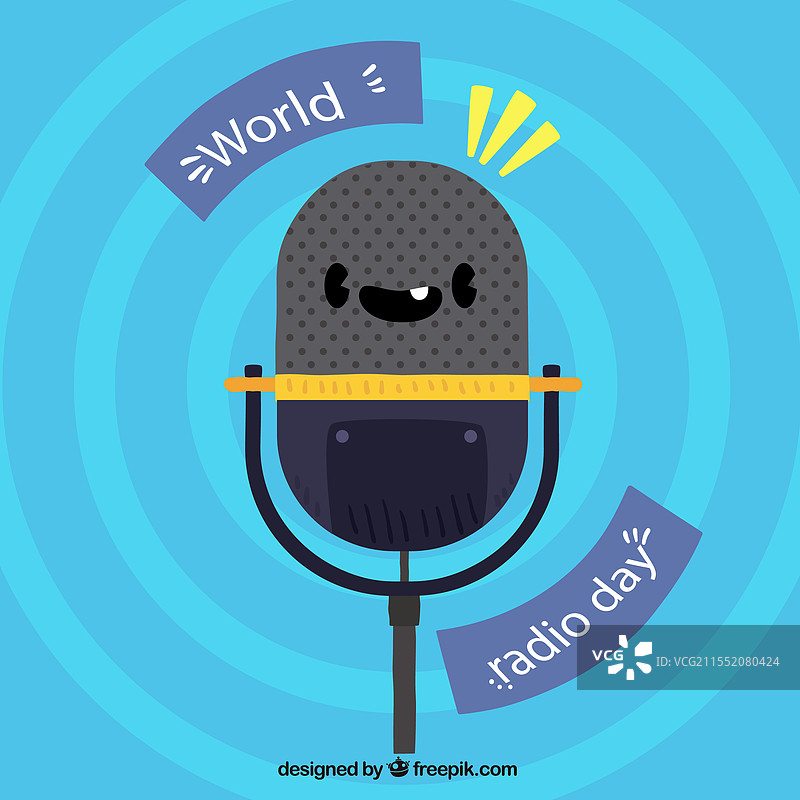 世界广播日背景与微笑的麦克风图片素材