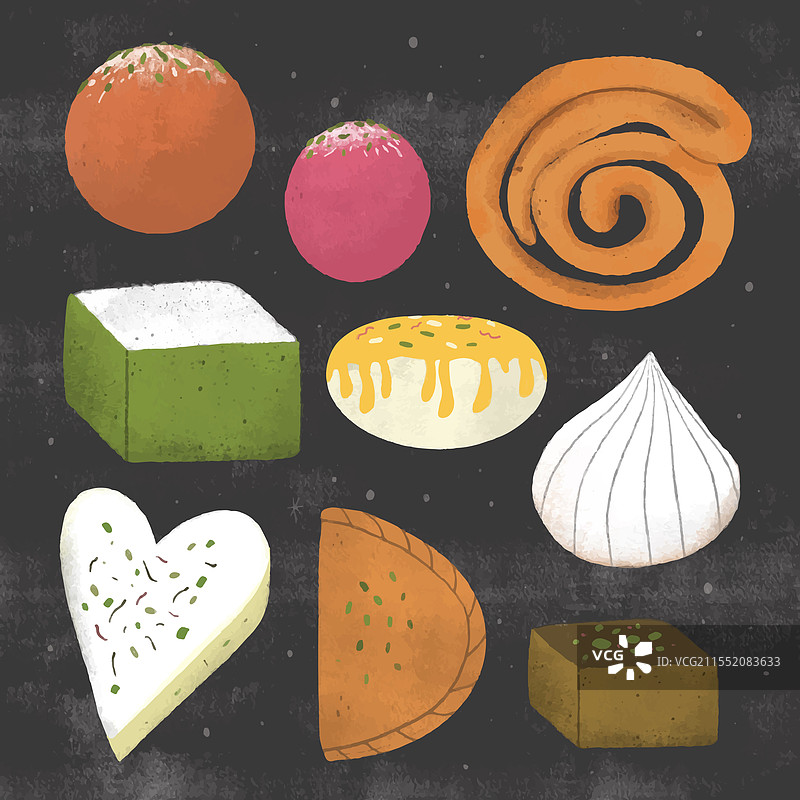 手绘印度甜点合集图片素材