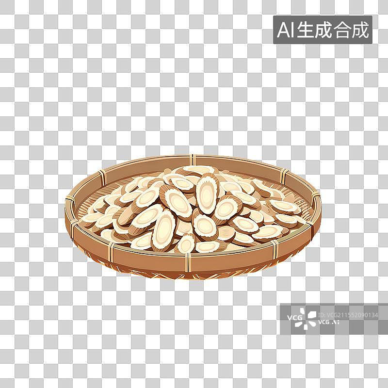 【AI数字艺术】国风手绘插画，黄芪，黄芪切片，中药，中医，免抠元素图片素材