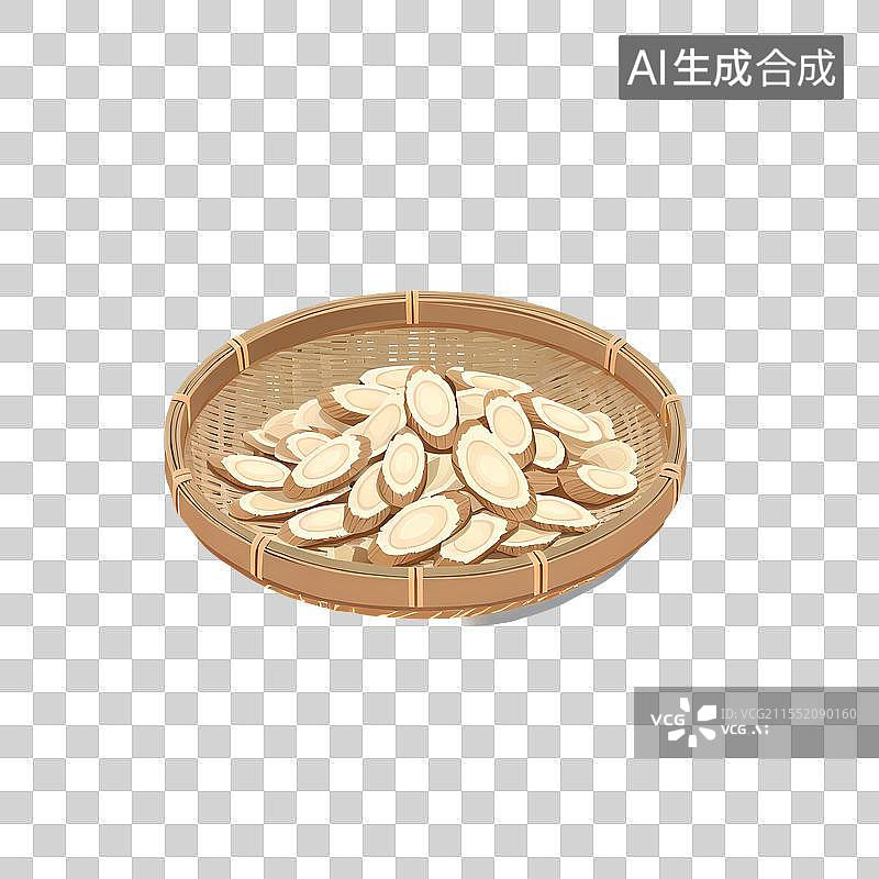 【AI数字艺术】国风手绘插画，黄芪，黄芪切片，中药，中医，免抠元素图片素材