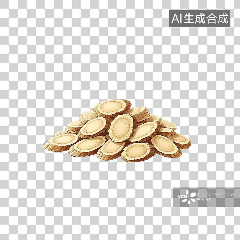 【AI数字艺术】国风手绘插画，黄芪，黄芪切片，中药，中医，免抠元素图片素材