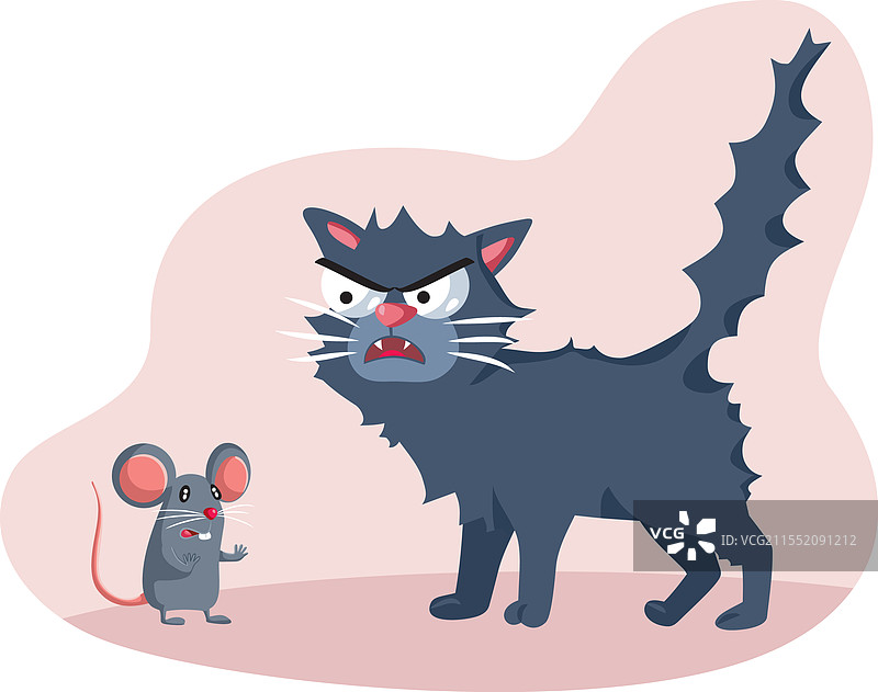 凶狠的猫咪吓唬小老鼠的角色设计图片素材