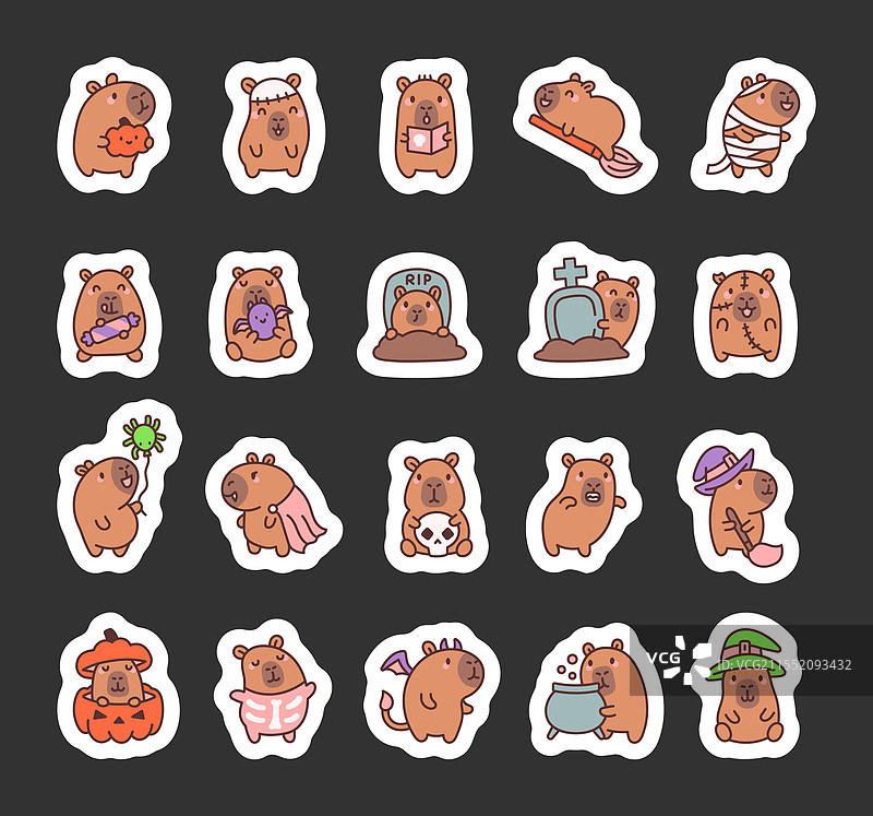 卡皮巴拉万圣节可爱卡通角色系列图片素材