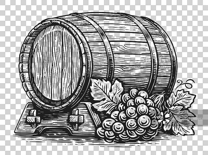 木桶和葡萄橡木桶素描图片素材