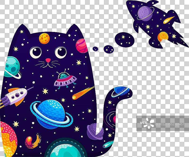 猫咪梦见太空火箭的宇宙旅行图片素材