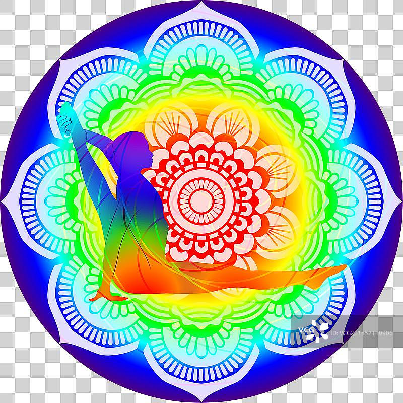 五彩缤纷的瑜伽反转太阳姿势剪影图片素材
