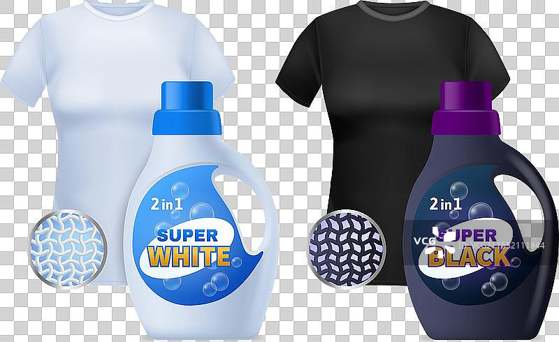 洗衣凝胶与白色和黑色T恤图片素材