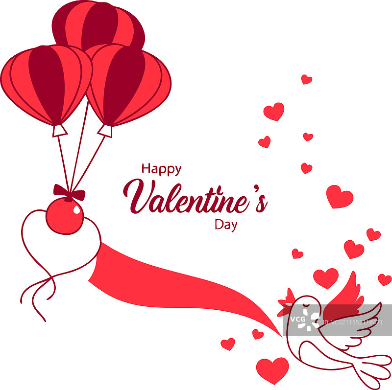 可爱的情人节气球横幅和小鸟图片素材