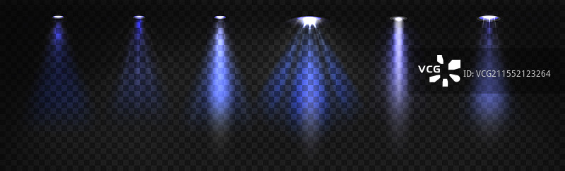 蓝色聚光灯光束设置在透明背景上图片素材