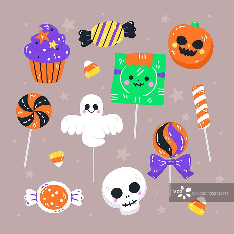 手绘平面万圣节糖果收藏图片素材