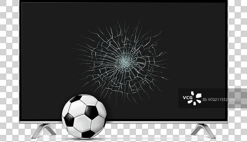 坏掉的智能电视屏幕和足球图片素材