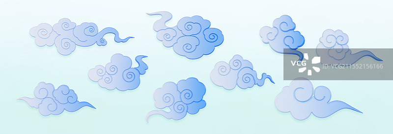 3D立体国潮风古典祥云彩色祥云插画图片素材