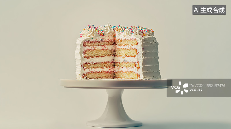 【AI数字艺术】白色背景下桌子上蛋糕的特写镜头图片素材