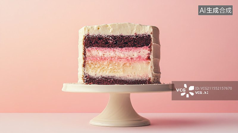 【AI数字艺术】白色背景下桌子上蛋糕的特写镜头图片素材