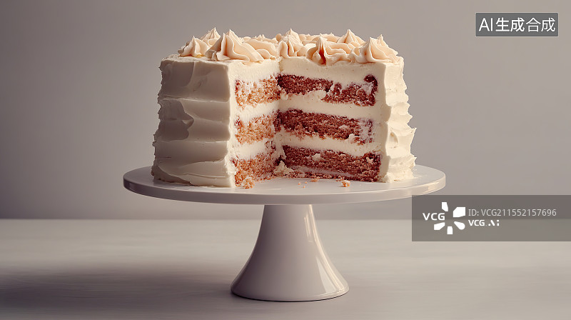 【AI数字艺术】白色背景下桌子上蛋糕的特写镜头图片素材