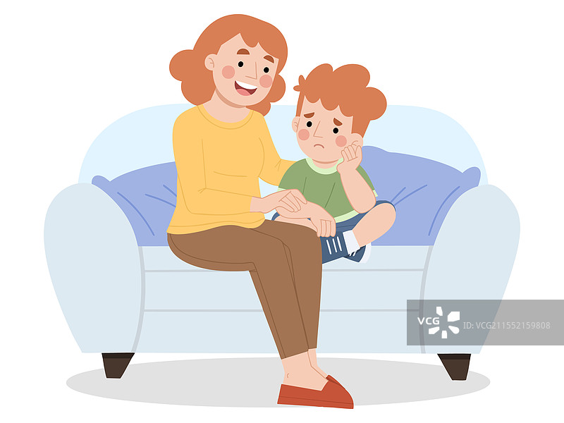 母亲安慰伤心的小男孩卡通画图片素材