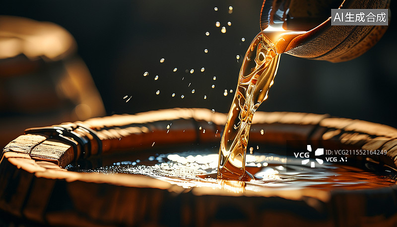 【AI数字艺术】老酒坊酒坛黄酒酒倒下酒花特写图片素材