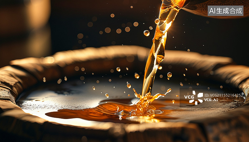【AI数字艺术】老酒坊酒坛黄酒酒倒下酒花特写图片素材