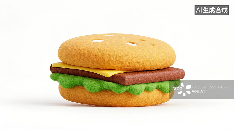 【AI数字艺术】3D卡通毛毡图标卡通汉堡图片素材