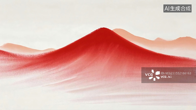 【AI数字艺术】一幅以红色为主色调、展现连绵起伏山峰的写意水墨画图片素材